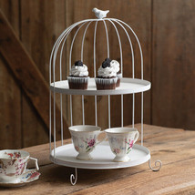 Birdcage Display Tray in white metal - Two Tier - £35.98 GBP