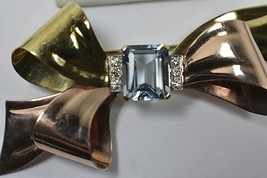 Tiffany &amp;Co 6ct Emerald Cut Aquamarine Diamond 14K Multi Gold Brooch Pin $16150 - £4,913.31 GBP