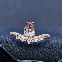1.10Ct Brilliant Pear Cut Morganite Wedding Engagement Ring 14k Rose Gold Finish - £59.58 GBP