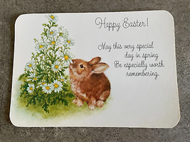 Hallmark Postcard Bunny &amp; Flowers Happy Easter Card Vintage 1980&#39;s  - £3.77 GBP