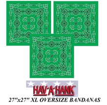 3 Hav-A-Hank Xl Big Size Green Paisley 27&quot; Bandanna Head Wrap Face Mask Scarf B - £15.65 GBP