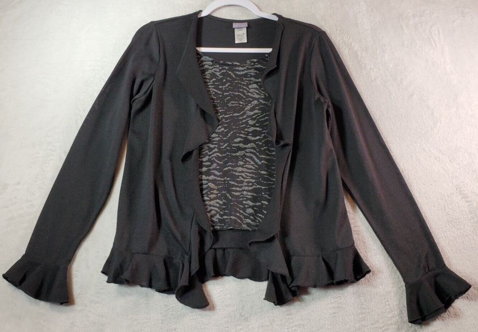 Laura Scott Cardigan Sweater Womens Small Black Polyester Long Sleeve Ro... - $12.20