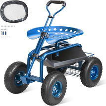 VEVOR Rolling Garden Workseat 360° Swivel Seat Tool Tray Blue for Patio ... - $82.90