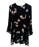 KARLIE Ladies Mini Dress Black w/Flowers Long Bell Sleeve Slight Flare NEW - £14.66 GBP