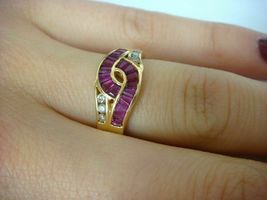 18K Yellow Gold Over Baguette Rubies And Round Diamonds Ladies Band-Ring 2.30Ct - £73.35 GBP