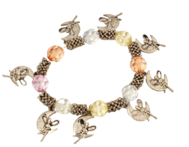 Disney Tinkerbell Bracelet 1997 Metal and Glass Beads Stretchy - £6.33 GBP