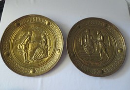 Pr Antique Vtg Victorian Courting Couple Repouse Brass Wall Plaque Plate - £39.33 GBP