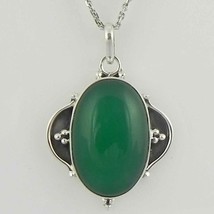 Solid 925 Sterling Silver Green Onyx Pendant Necklace Women PSV-1966 - £28.87 GBP+