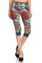 Multi-color Ornate Print Cropped Length Fitted Leggings With High Elasti... - $12.00