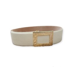 Vintage Carlisle Ivory Snake Leather Gold Buckle Belt L - £45.87 GBP