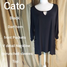 Cato Black Scrunched Sleeves Po Kets Top Size L - £9.43 GBP
