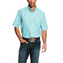 Ariat mens short sleeve turquoise white Hardenbeck print button down shirt Large - £30.54 GBP