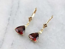 2Ct Trillion Lab Created Red Garnet Drop Dangle Earrings 14K Yellow Gold Plated - £108.51 GBP
