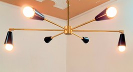 Negro Acabado 6 Brazo Sputnik Latón Candelabro Decorativo Medio Siglo Estilo Luz - £110.34 GBP