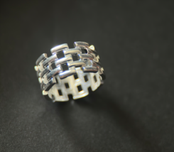 Sterling Silver Ring, 10mm Wide Band, Size 7 - Link Modern Geometric Design - $32.73