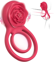 Vibrating Cock Ring with Rose Clitoral Stimulator, Pleasure Penis Ring Vibrator  - £26.37 GBP+