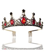 Trendy Wedding Crown Royal Bridal Tiara Queen Bride Crown Pageant Red Gr... - £12.34 GBP