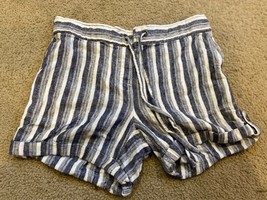Per Se Womens Drawstring Striped Linen Shorts size Medium - £11.73 GBP