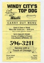 Windy City&#39;s Top Dog Menu Galley Road Colorado Springs Colorado 1980&#39;s - £13.76 GBP