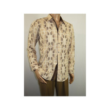 Mens Sports Shirt by DE-NIKO Long Sleeves Fashion Prints Soft Modal NK600 Khaki image 8