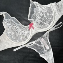 NWT Victoria&#39;s Secret unlined 34DD BRA SET M thong coconut WHITE lace BODY by - £55.18 GBP