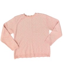 Vintage 90s Pink Scalloped Hem Snowflake Knit Grandmacore Sweater size S - $25.30