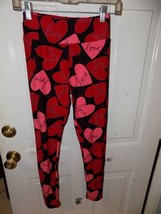 LuLaRoe Love Red/Pink Hearts Valentine Leggings Size OS Women&#39;s EUC - £14.93 GBP