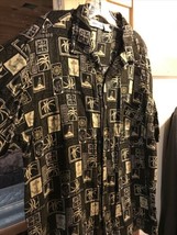 Island Blue VTG Men’s XL Black Geometric SS Button Down Rayon Hawaiian Shirt - £15.56 GBP