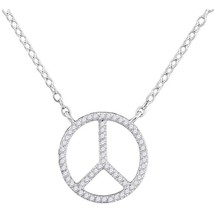 10kt White Gold Womens Round Diamond Peace Sign Circle Pendant Necklace ... - £189.92 GBP