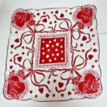 Vintage Hankie Valentines For You Hearts Ribbons Flowers Stunning - $18.32