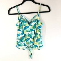 Poof Womens Cami Tank Top Strappy Palm Print Soft Tie Front Crop Blue Yellow S - £7.65 GBP