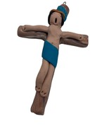 Cross Ceramic Clay Sculpture Folk Art 4&quot; Crucifix Religious Christian - £10.99 GBP