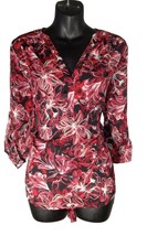 Tacera Women&#39;s V-neck Top Blouse Pull-over 3/4 Sleeves Red &amp; Black Flora... - £6.14 GBP