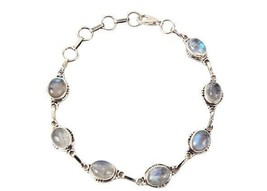 925 Sterling Silver Moonstone Gemstone Hand Crafted Women Bracelet Party Wear BS - £67.09 GBP