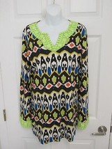 DIANE GILMAN DG2 Lime Green Embellished Cotton Pullover Top EUC Heavy Pl... - £19.94 GBP