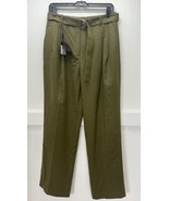 Massimo Dutti Wide Leg Trousers Euro 40 (US 8) Green Wool Blend Pleated Belt NEW - $149.00