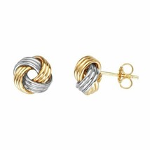 14k Solid Gold Two Tone Triple Tube Loveknot Love-Knot Stud Earrings - 10 mm - £273.37 GBP