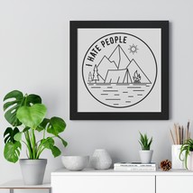  framed horizontal poster camping scene line drawing in circle black and white wall art thumb200