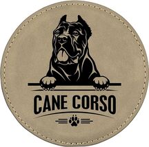 Cane Corso 4" Round Leather 6-Coaster Set with Holder -Tan / Black - $19.99