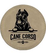 Cane Corso 4" Round Leather 6-Coaster Set with Holder -Tan / Black - $19.99