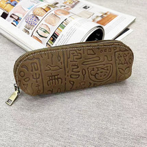 All-Leather Storage Bag Pencil Case Crazy Horse Leather Embossed Retro A... - £5.53 GBP