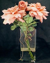 Emilio Robba Illusion Flowers - Rectangular Vase Large Pink Roses - £79.72 GBP