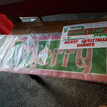 Vintage 1970s Merry Christmas BANNER Flocked Wall Decoration Sign Target 3&#39; 11&quot; - £21.20 GBP