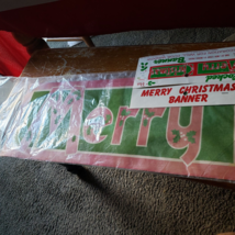 Vintage 1970s Merry Christmas BANNER Flocked Wall Decoration Sign Target 3&#39; 11&quot; - £20.83 GBP