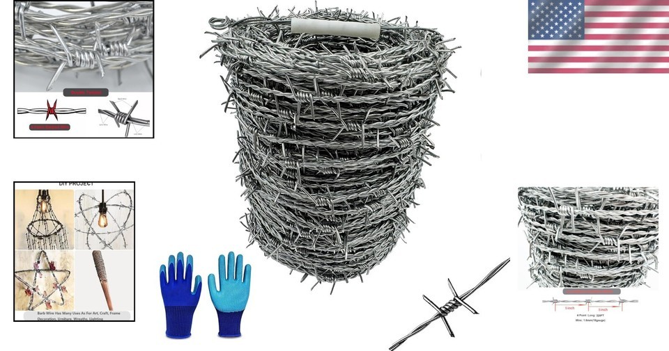 Durable 328 Ft Galvanized Barbed Wire Fence with Gloves - Craft & Security Use Item image 2