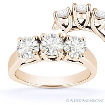 Round Brilliant Cut Moissanite 3-Stone Setting Engagement Ring in 14k Rose Gold - £643.19 GBP+