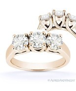 Round Brilliant Cut Moissanite 3-Stone Setting Engagement Ring in 14k Ro... - $804.64+