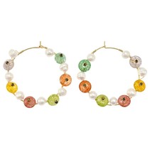 Chic Candy Colored Quartz Freshwater Pearls Brass Big Hoop Earrings - £15.07 GBP