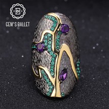 GEM&#39;S BALLET Georgia O&#39;keeffe Leaf Ring 0.80Ct Natural Amethyst 925 Sterling Sil - £41.64 GBP