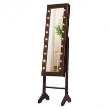 Mirrored Jewelry Cabinet Armoire Organizer w/ LED lights-Brown - Color: Brown - $122.76